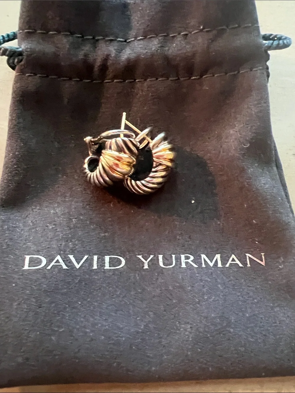 David Yurman Two-Tone Twisted Cable Hoop Earrings - Silver & Gold Tones